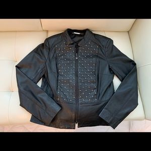 Black Leather Gold Studded Jacket